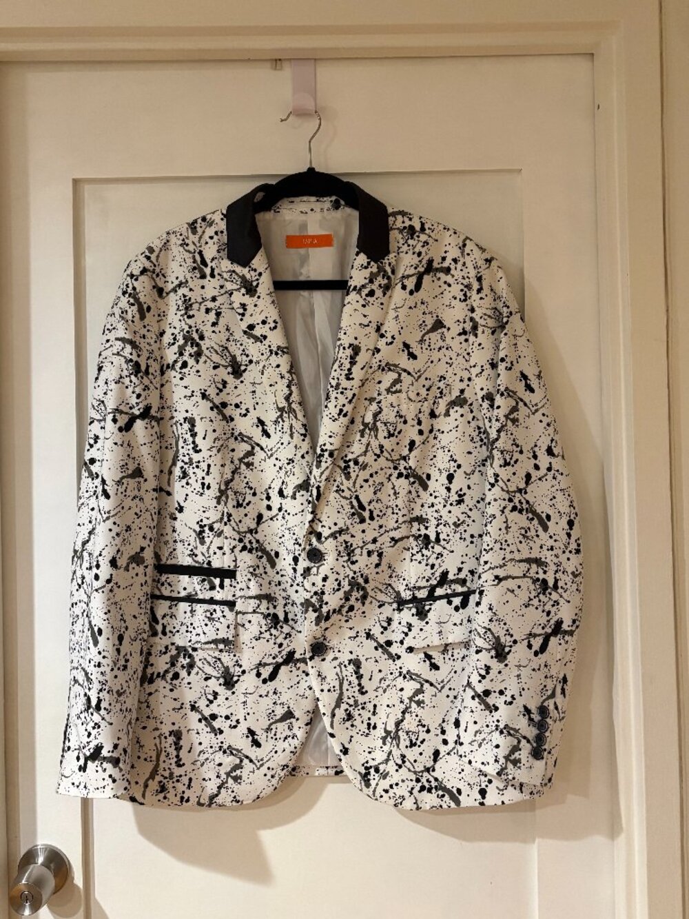 Tallia Men's Blazer (White with Black Splatter Design)